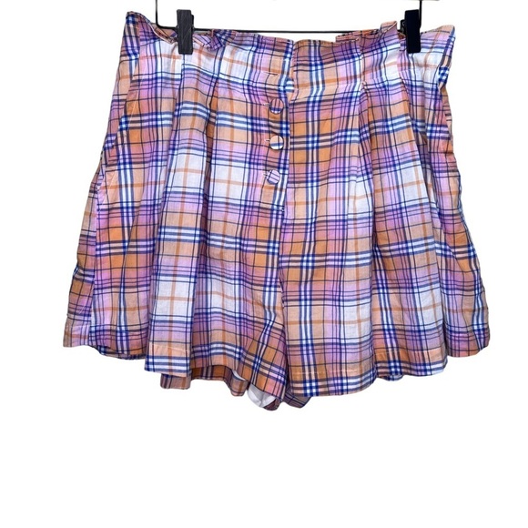 Free People Serendipity Shorts High Waist Paper Bag Plaid Guava Combo Orange LG - Picture 2 of 12